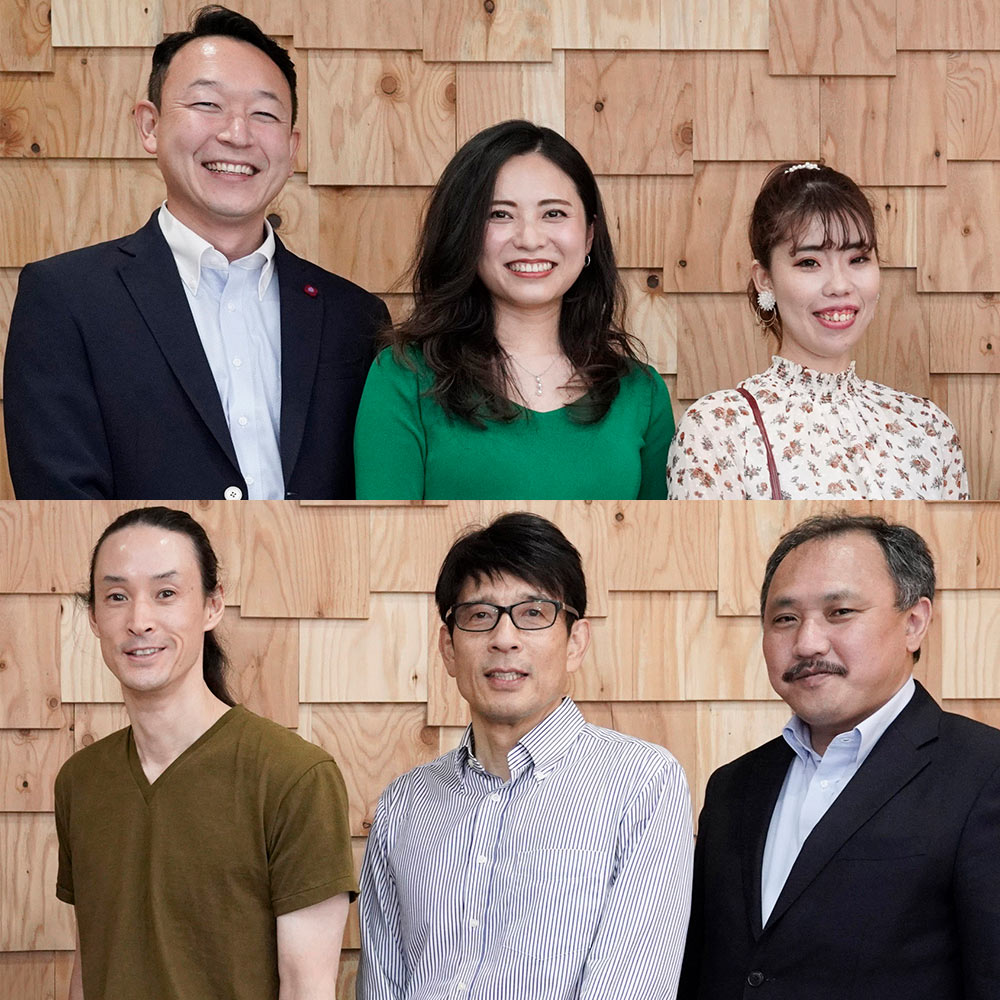 上：左から加藤靖教さん、早川麻耶さん、山本昌子さん<br/>下：左から中島善郎さん、林浩康さん、岩崎賢一
